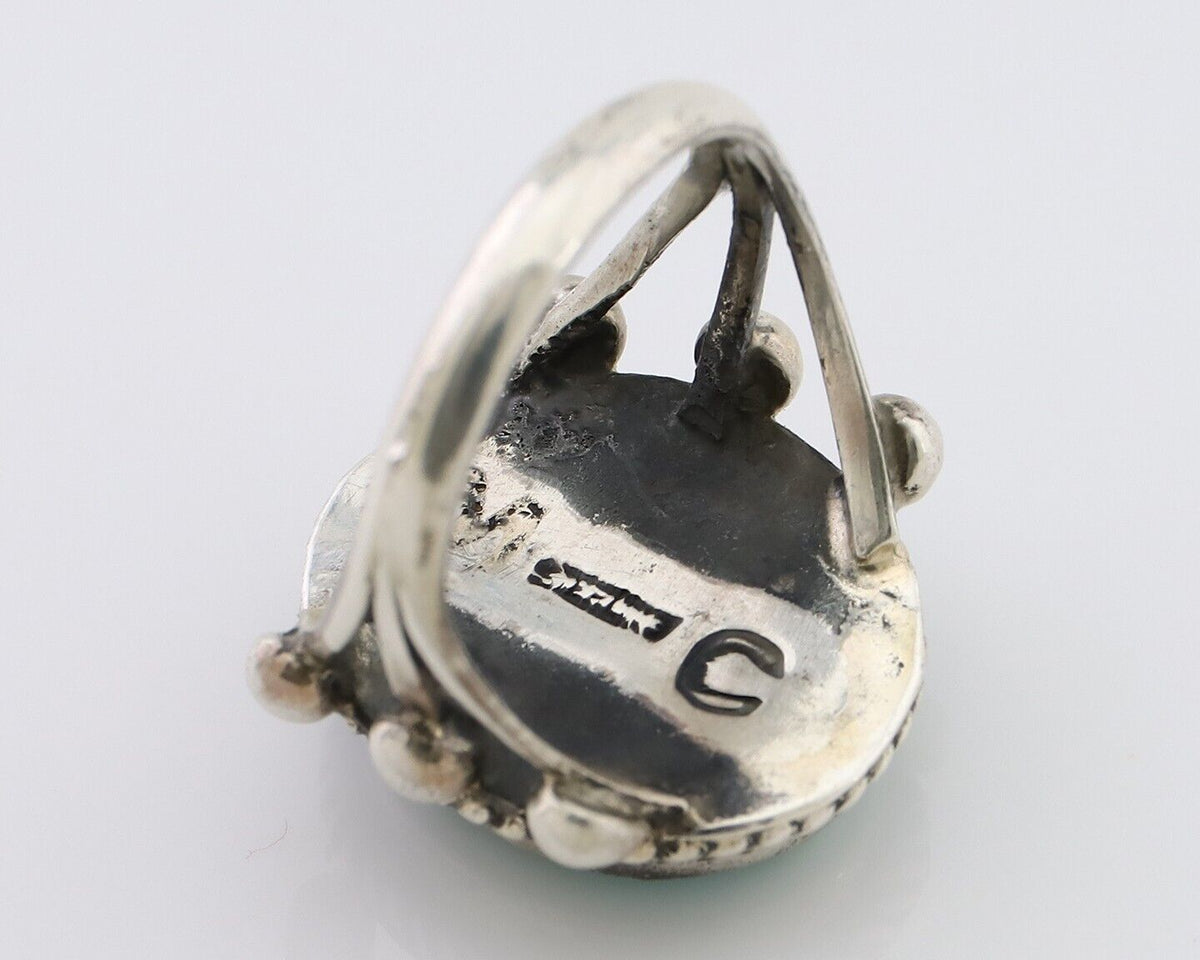 Navajo Ring 925 Silver Natural Blue Turquoise Artist Signed MC C.80's