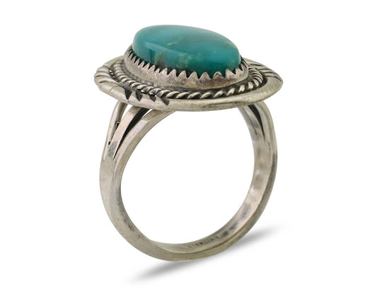 Navajo Ring 925 Silver Natural Blue Turquoise Artist Signed M BEGAY C.80's