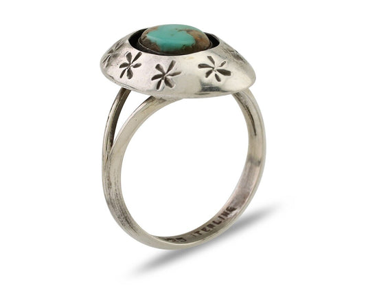 Navajo Ring 925 Silver Kingman Turquoise Native American Artist C.80's