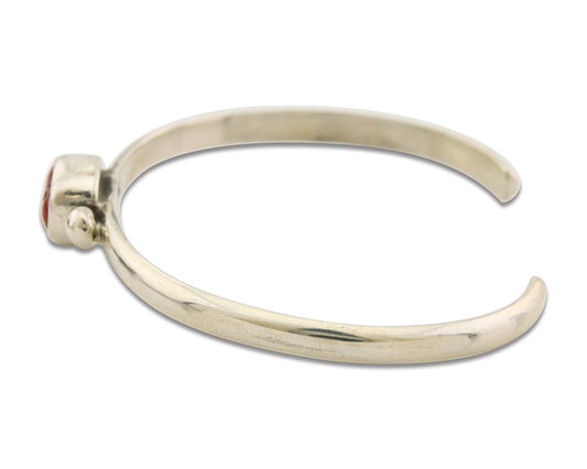 Navajo Bracelet .925 Silver Natural Red Coral Cuff Native American Artist C.80's