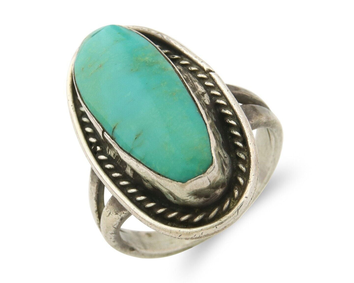 Navajo Ring 925 Sterling Natural Mined Turquoise Handmade C.80's Size 7.5