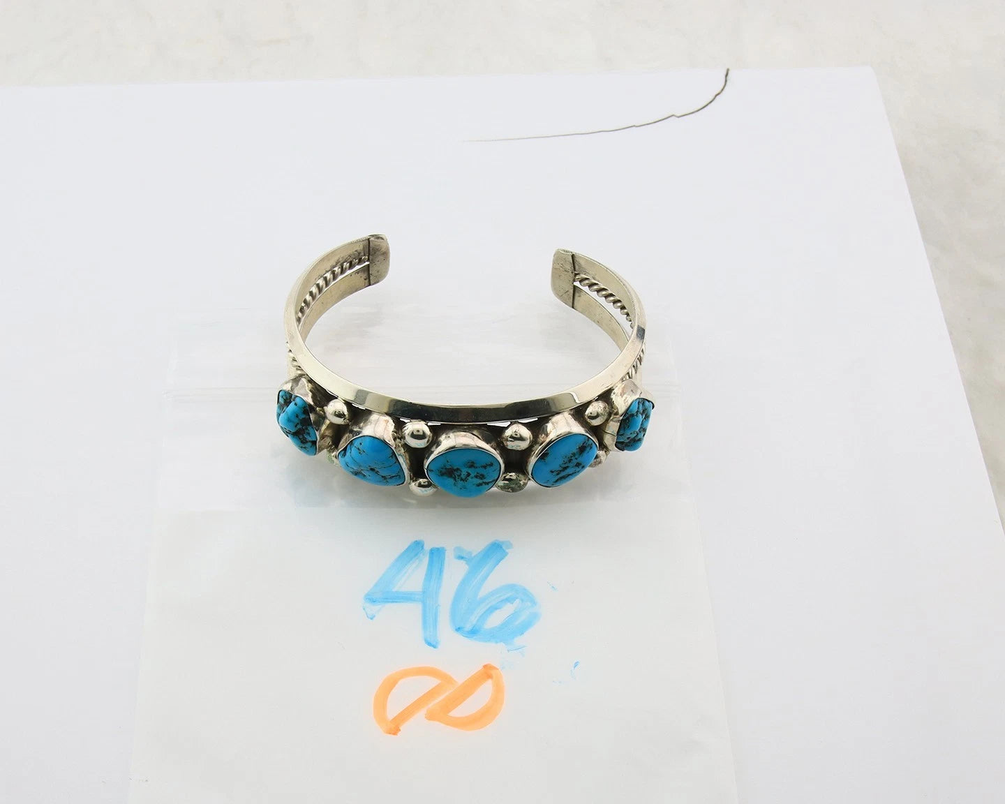 Navajo Cuff Bracelet Sterling Silver Vintage Turquoise Signed H