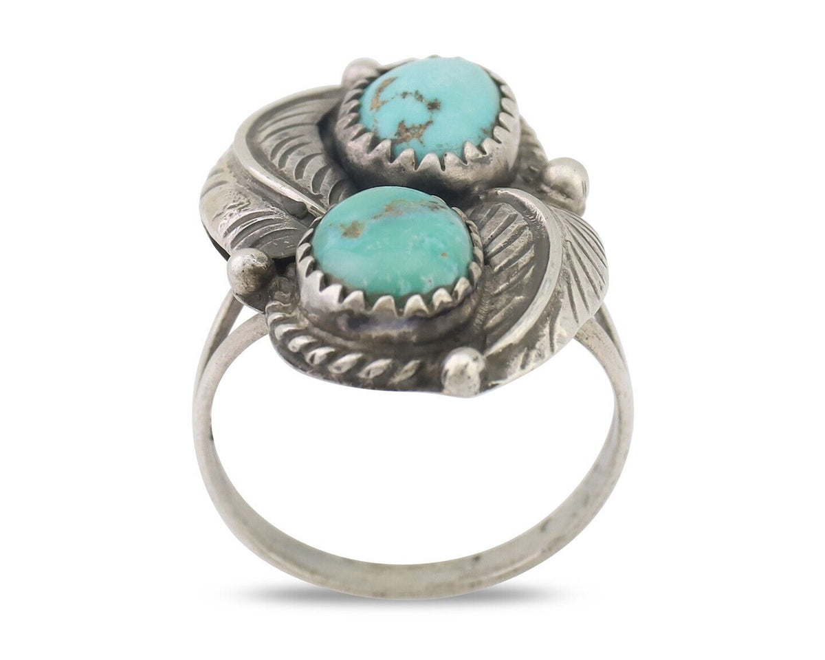 Navajo Ring 925 Silver Natural Blue Gem Turquoise Artist Signed MC C.80's