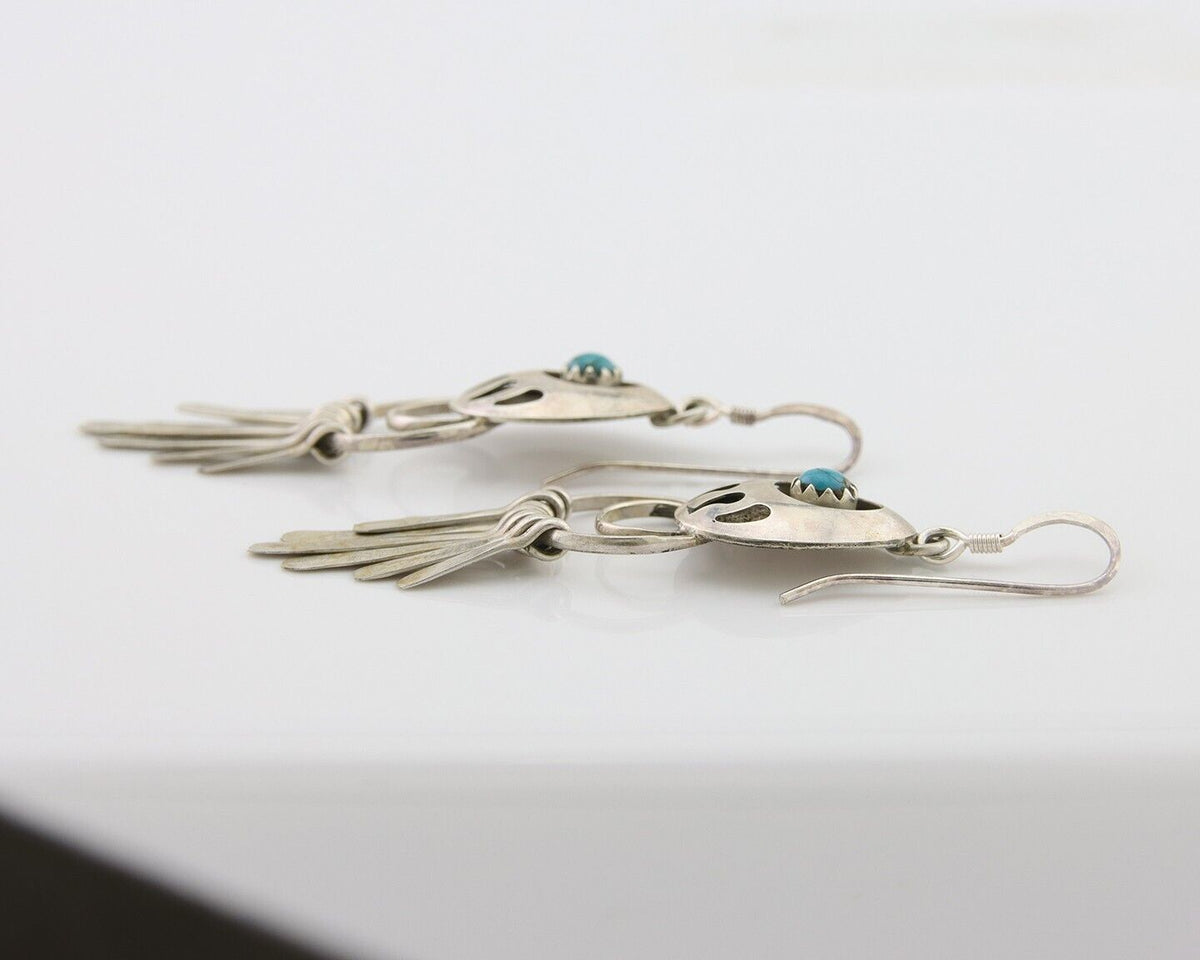 Navajo Dangle Earrings 925 Silver Natural Turquoise Artist Signed ES C.80's