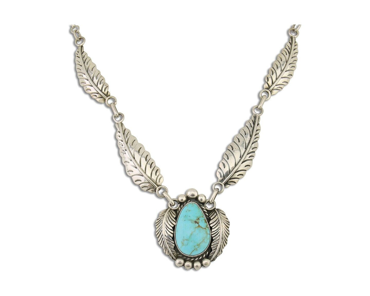 Navajo Necklace 925 Silver Natural Turquoise Artist Signed Sunrise C80s