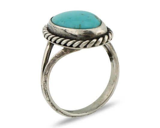 Navajo Ring 925 Silver Kingman Turquoise Native American Artist C.80's