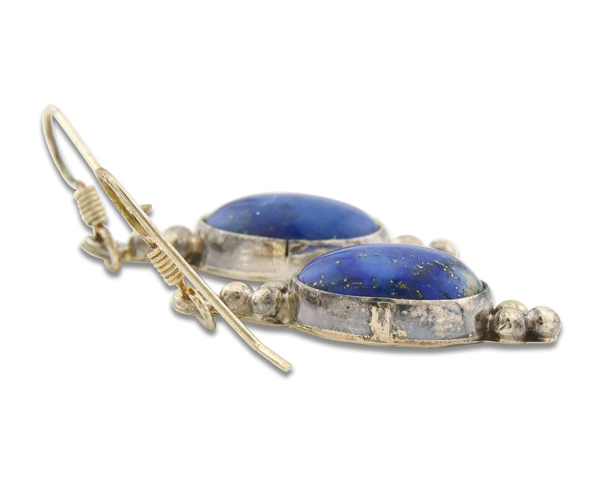 Navajo Earrings 925 Silver Natural Lapis Native American Artist C.80's