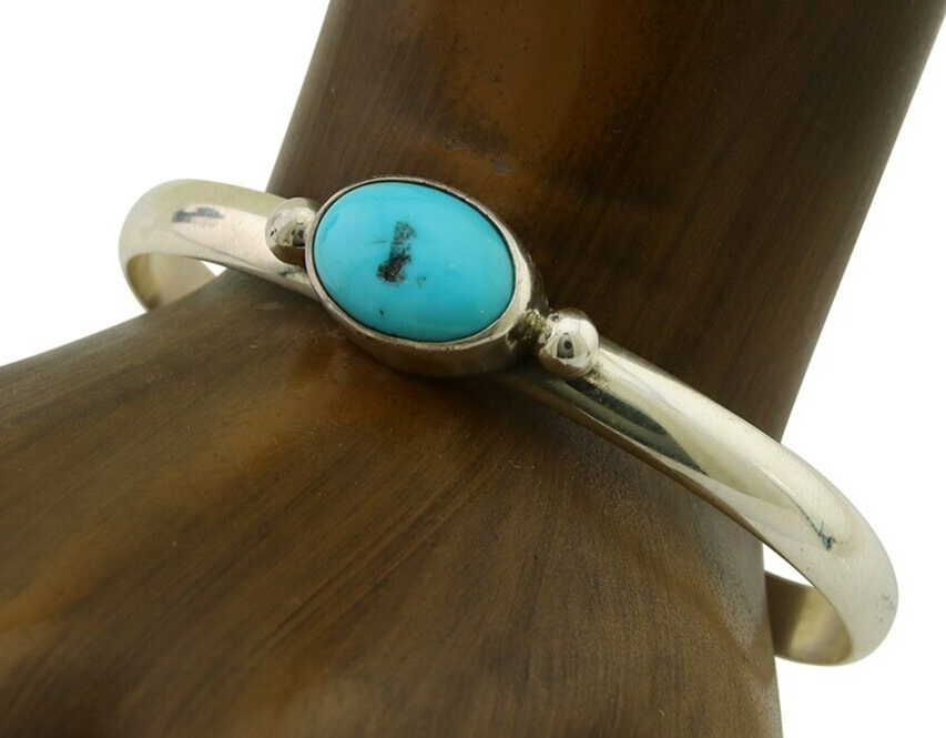 Navajo Cuff Bracelet Blue Turquoise 925 Silver Native American Artist C.80's