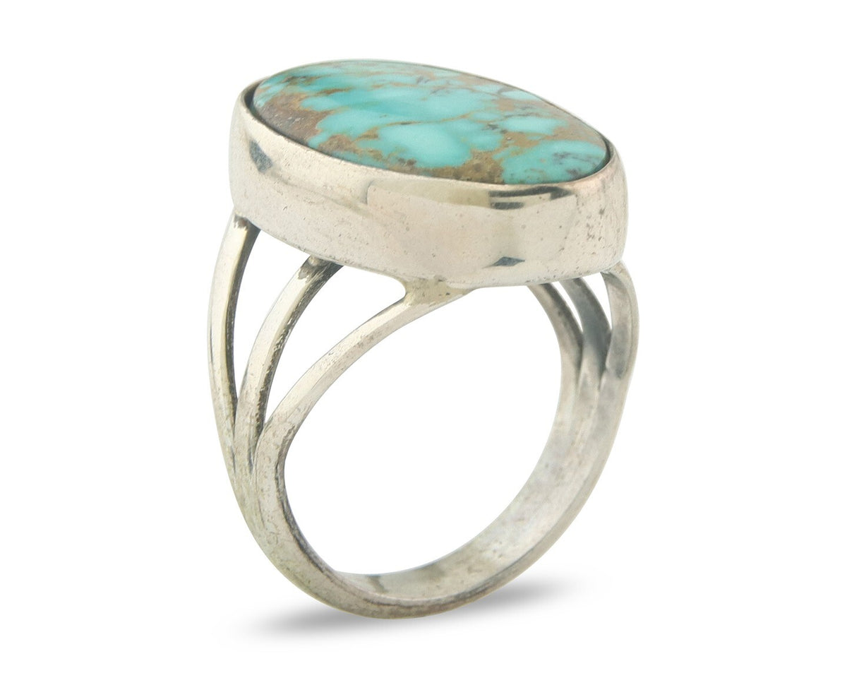 Vintage Navajo Ring 925 Sterling Authentic Traditional Turquoise Size 8.0