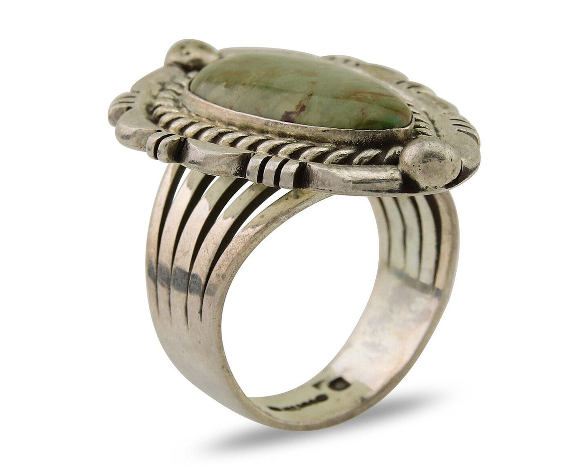 Navajo Ring 925 Sterling Silver Natural Green Turquoise Signed DC C.80's