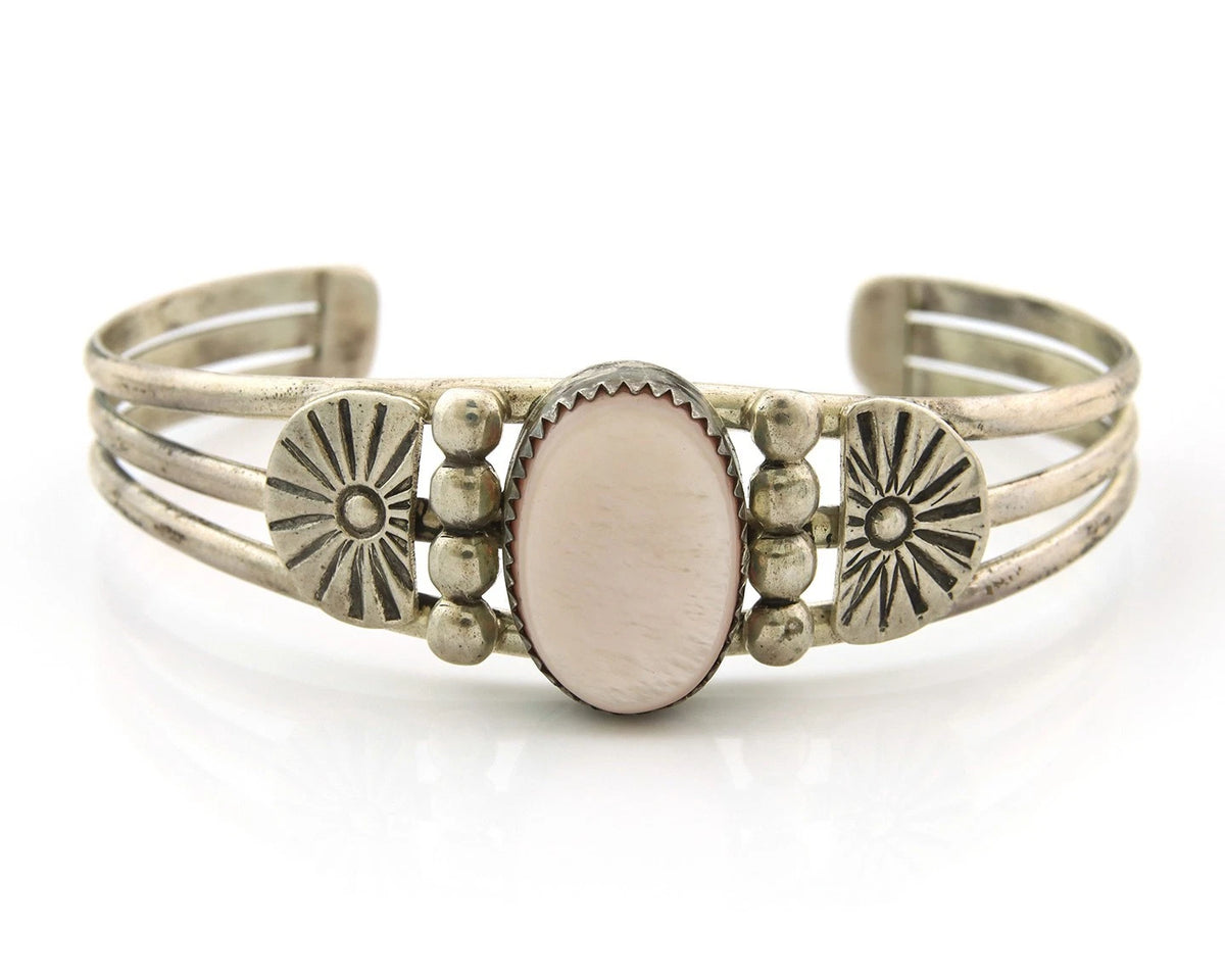 Navajo Cuff Bracelet Sterling Silver Authentic Pink Muscle Artist Signed DB
