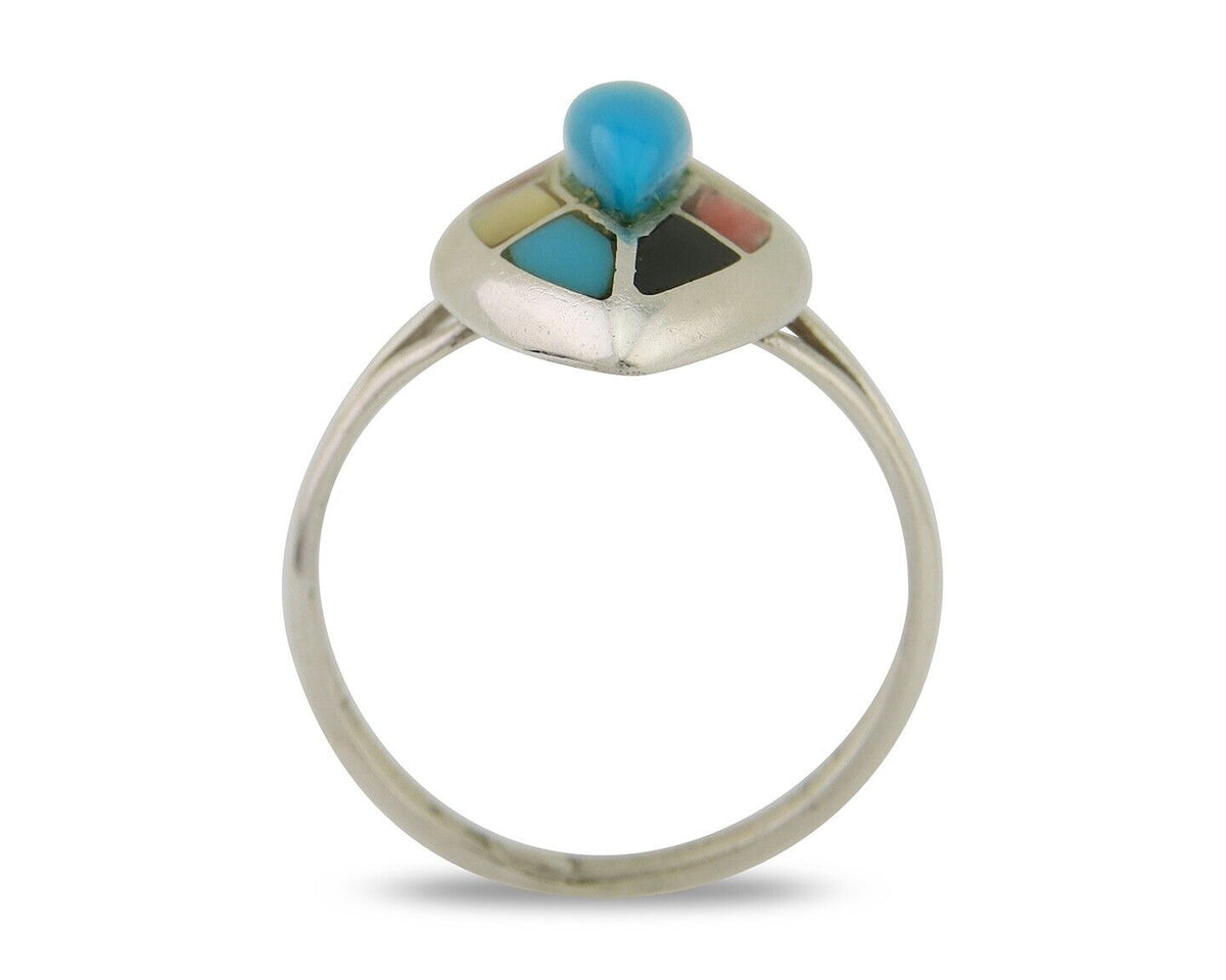 Navajo Ring 925 Silver Turquoise Shell Onyx Spiney Oyster Native Artist C80's