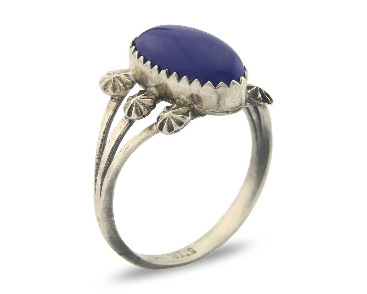 Navajo Ring 925 Sterling Natural Lapis Handmade Native Artist C.80's
