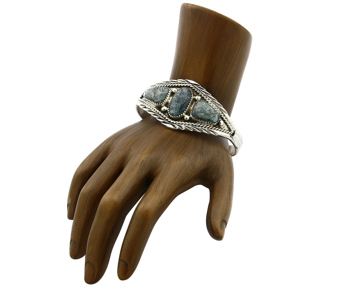 Navajo Bracelet .925 Silver Spiderweb Turquoise Bangle Signed DE Circa 1980's