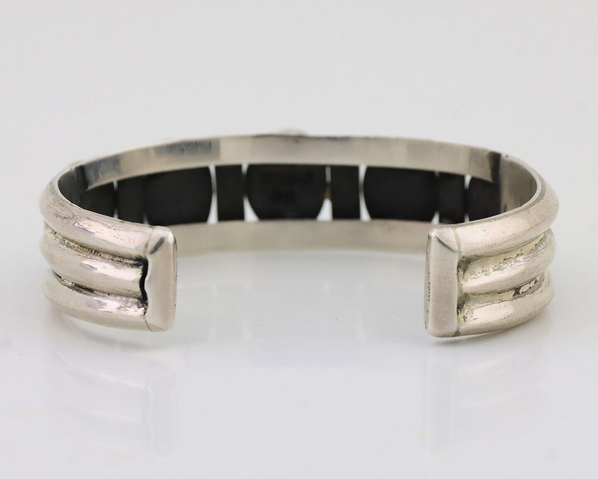 Navajo Cuff Bracelet 925 Silver Natural Blue Turquoise Signed M Montoya C.80's