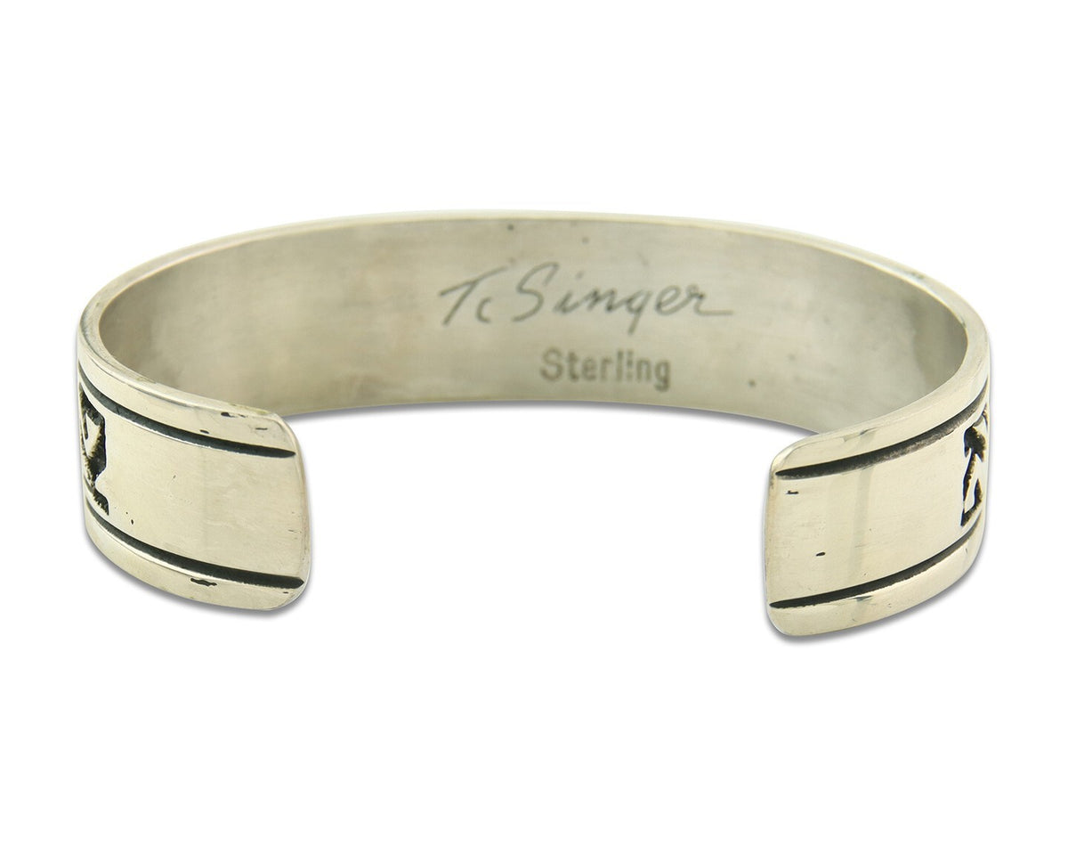 Mens's Navajo Bracelet 925 Silver Artist Signed Thomas Singer Cuff Made 1980's