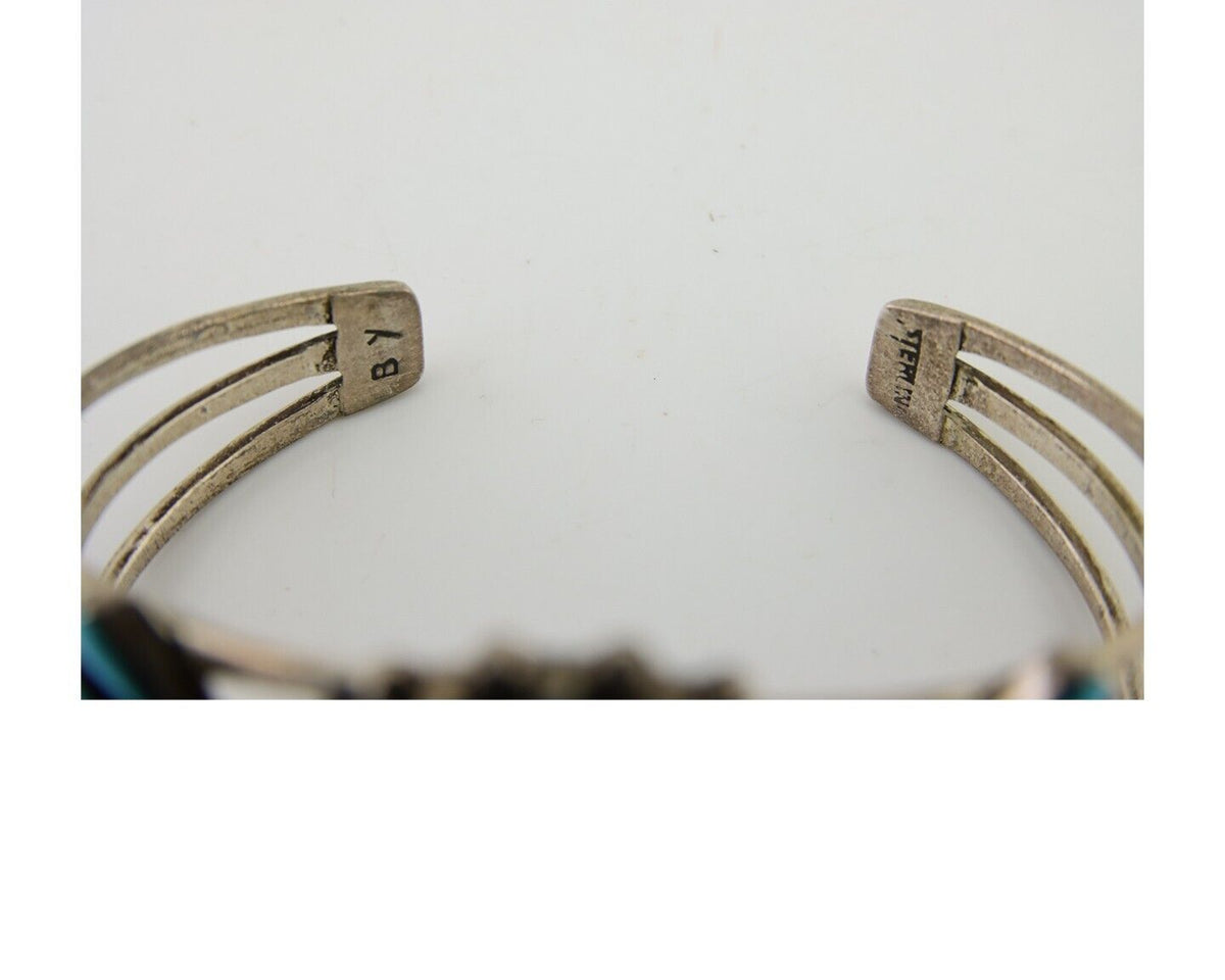 Men Navajo Bracelet 925 Silver Natural Blue Turquoise Signed Benson Yazzie C80s