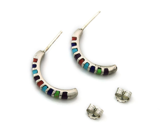 Navajo Half Hoop Earrings Sterling Silver Natural Gemstone Native Handmade