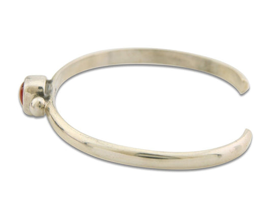 Navajo Bracelet .925 Silver Natural Red Coral Cuff Native American Artist C.80's