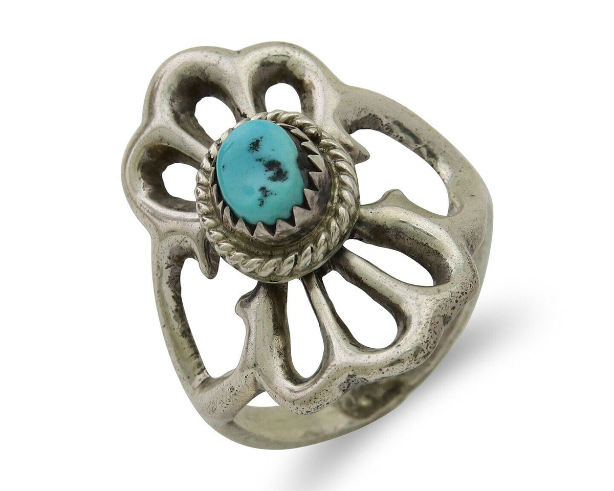 Navajo Sand Cast Ring 925 Silver Sleeping Beauty Turquoise Artist C.80's
