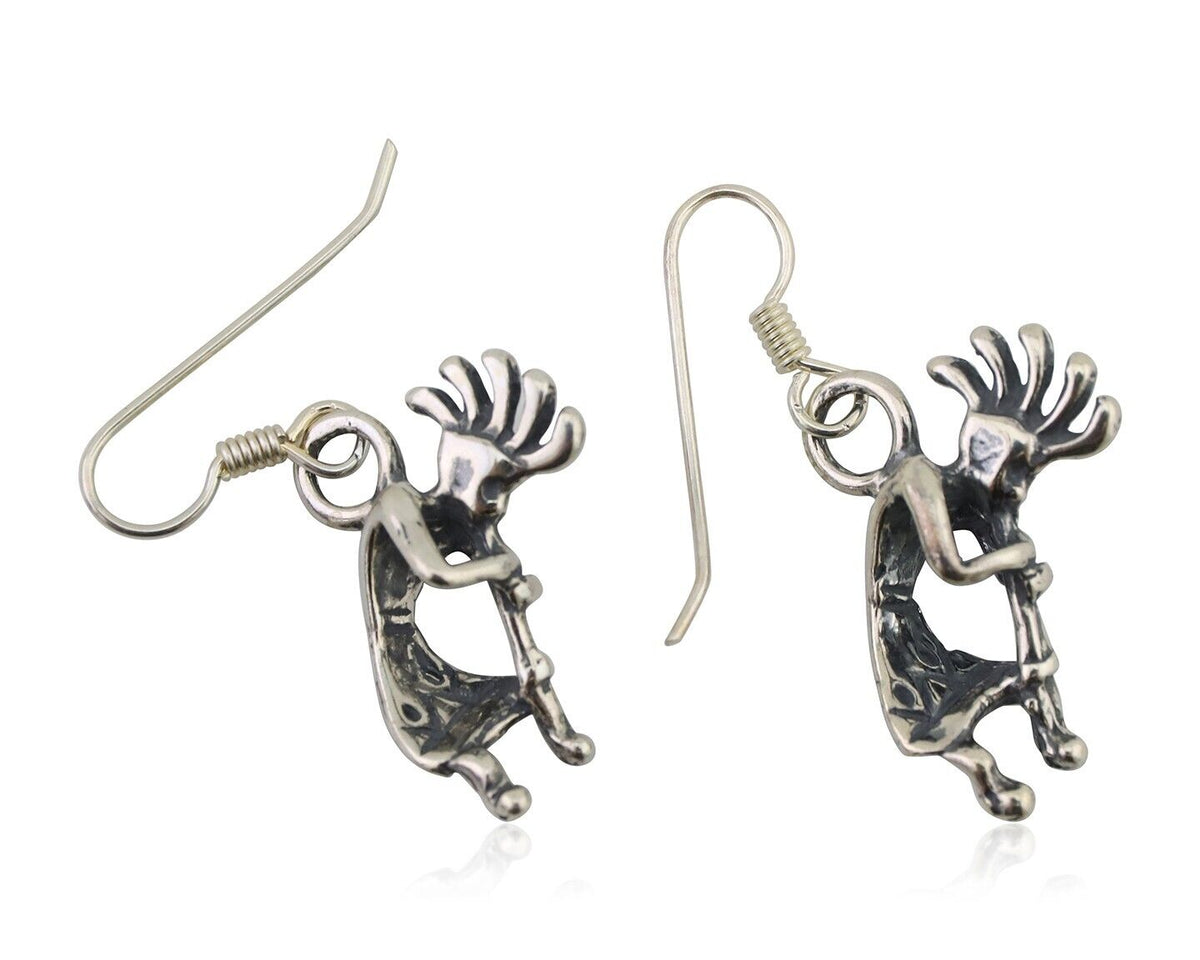 Navajo Kokopelli Dangle Earrings 925 Silver Native American Artist C.80's