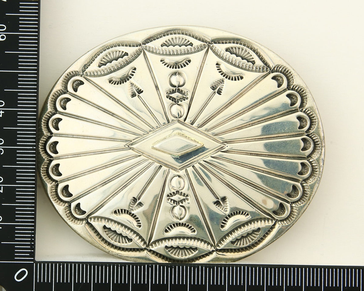 Navajo Belt Buckle 925 Sterling Silver Artist Signed Tim Guerro 2.5x3 in C.80's