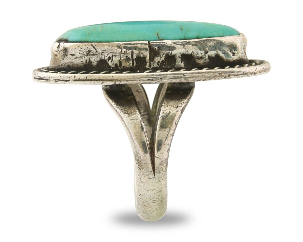 Navajo Ring 925 Sterling Natural Mined Turquoise Handmade C.80's Size 7.5