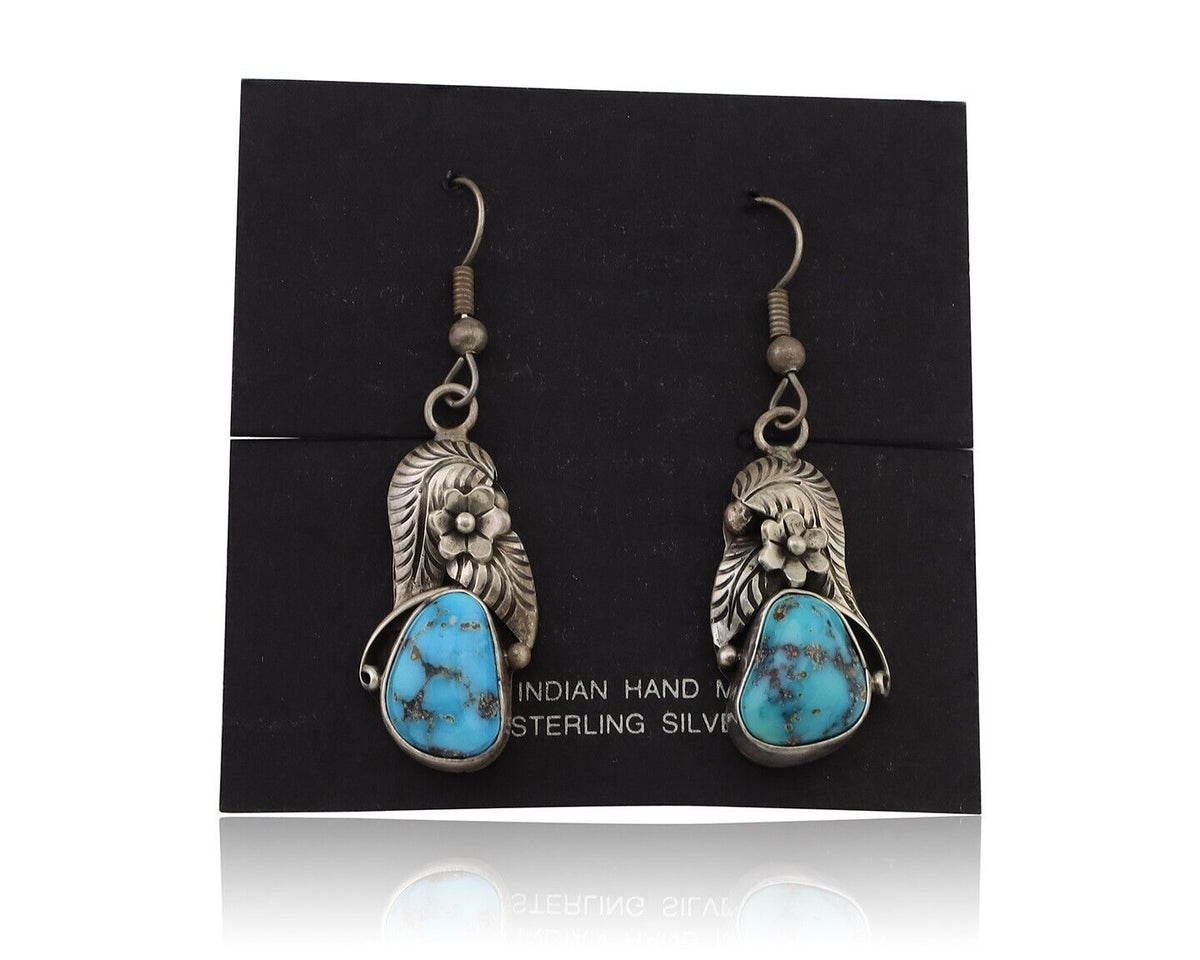 Navajo Handmade Earrings 925 Silver Natural Turquoise Native Artist C.80's