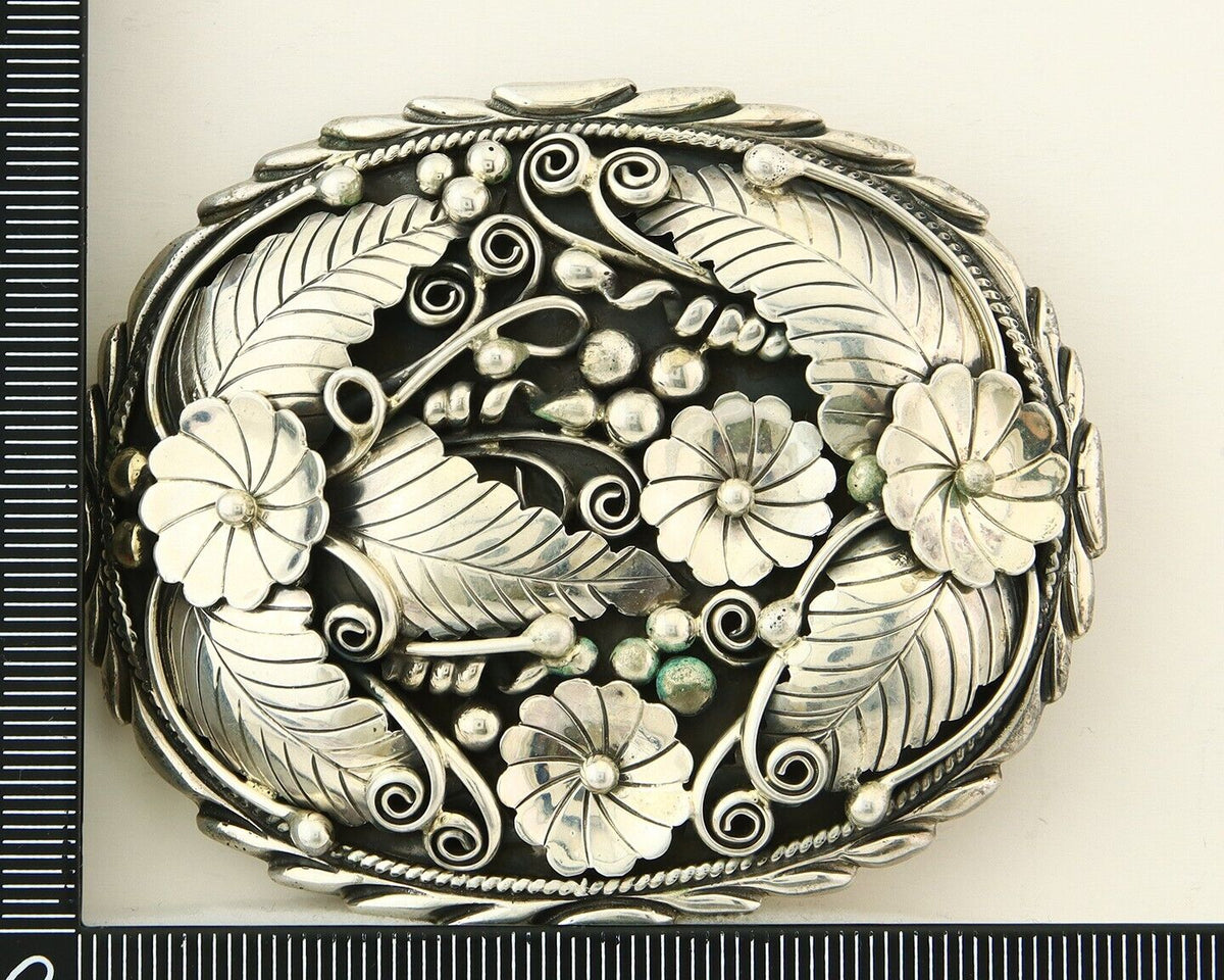 Navajo Belt Buckle 925 Sterling Silver Artist Signed DL 2.25x2.8 in C.80's