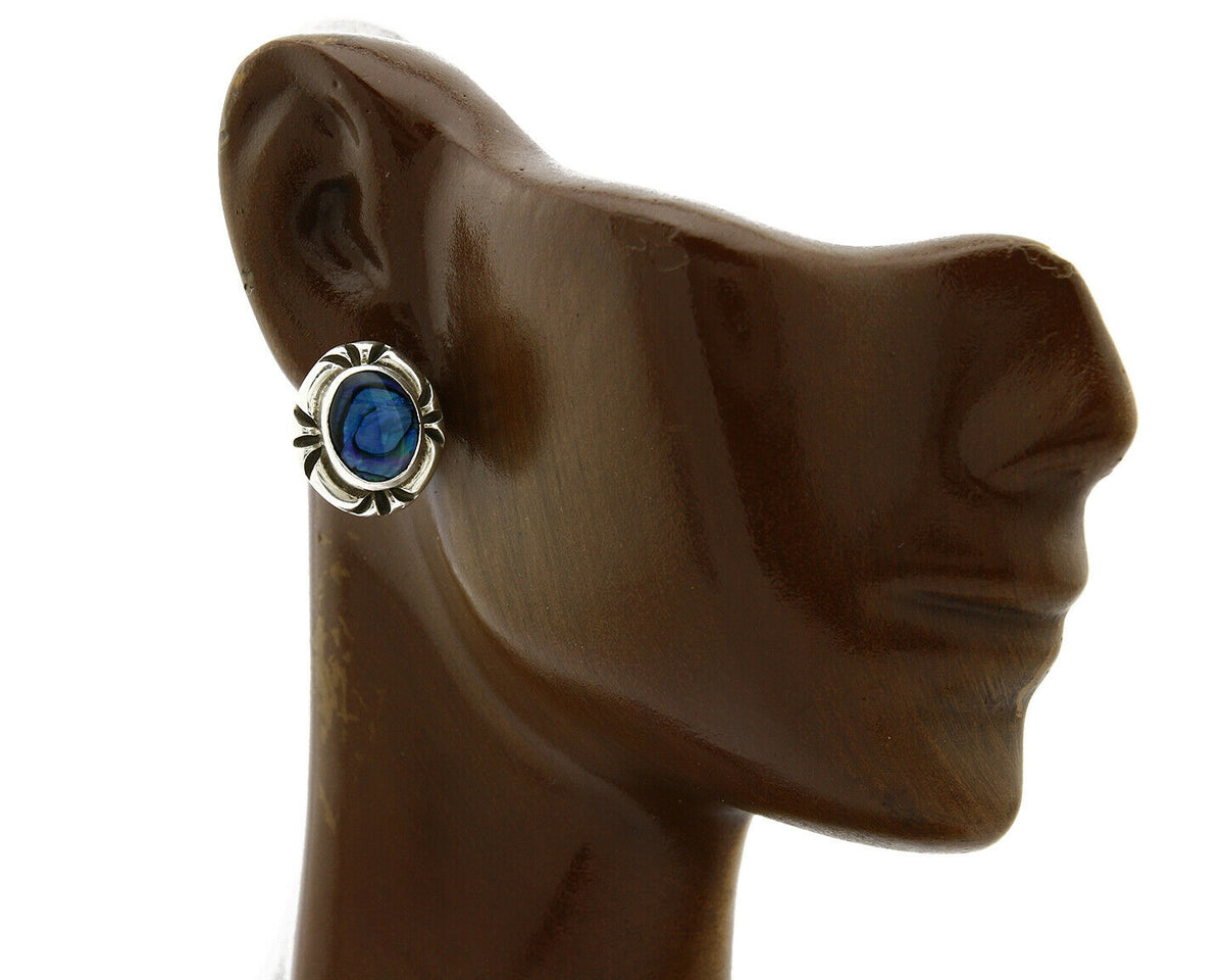 Navajo Hand Stamped Natural Mined MOP .925 SOLID Silver Stud Earrings