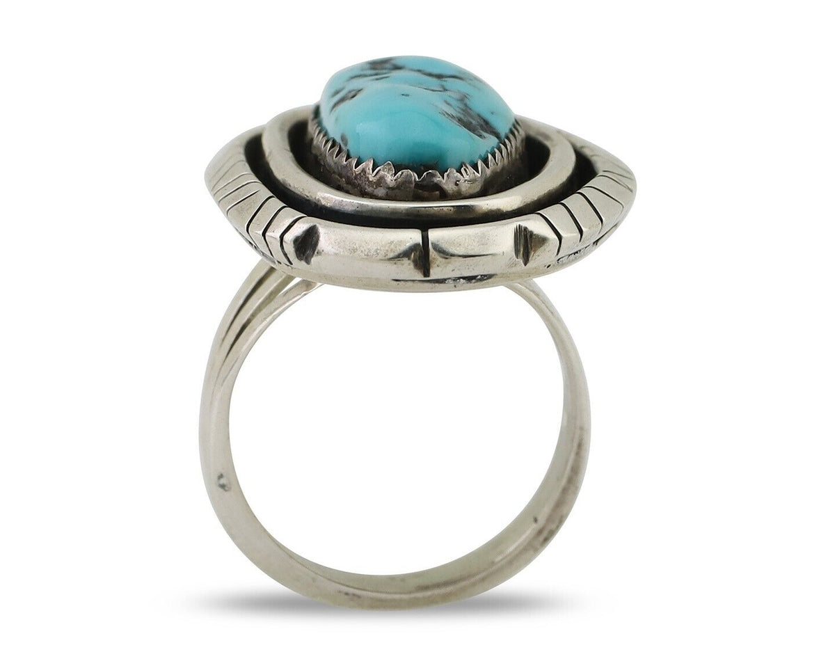 Navajo Ring 925 Silver Turquoise Native American Artist C.80's