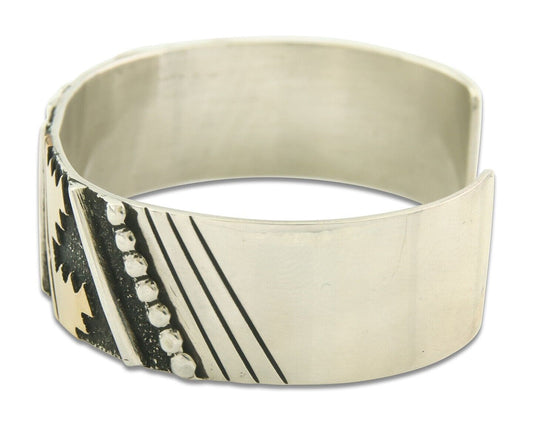 Navajo Bracelet Gold & 925 Silver Handmade 16 mm Wide Signed Thomas Singer C80s