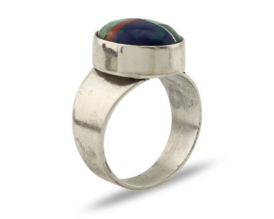 Zuni Inlaid Ring 925 Silver Mixed Natural Gemstones Native American Artist C.80s
