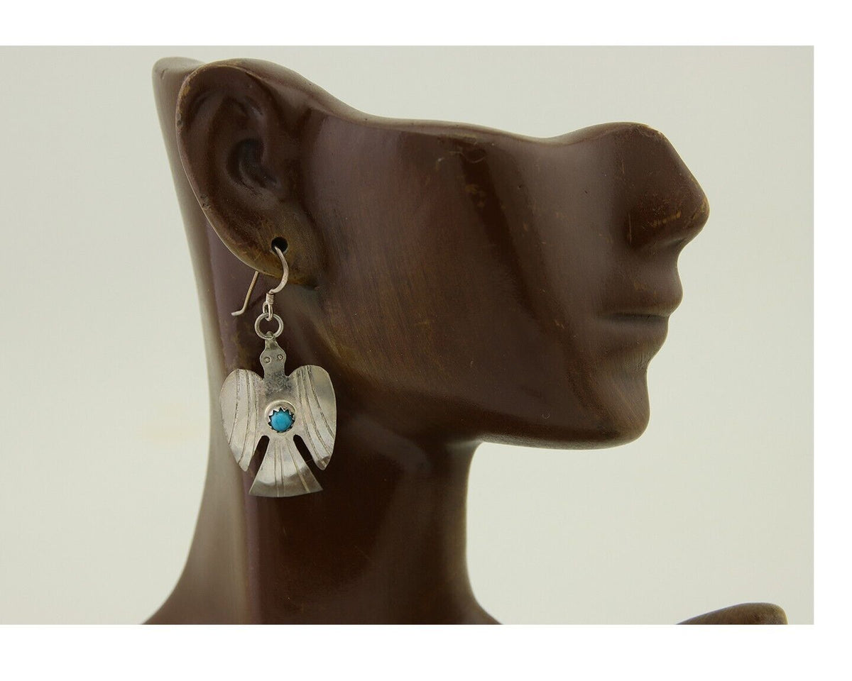 Navajo Thunderbird Earrings 925 Silver Natural Turquoise Native Artist C.80's