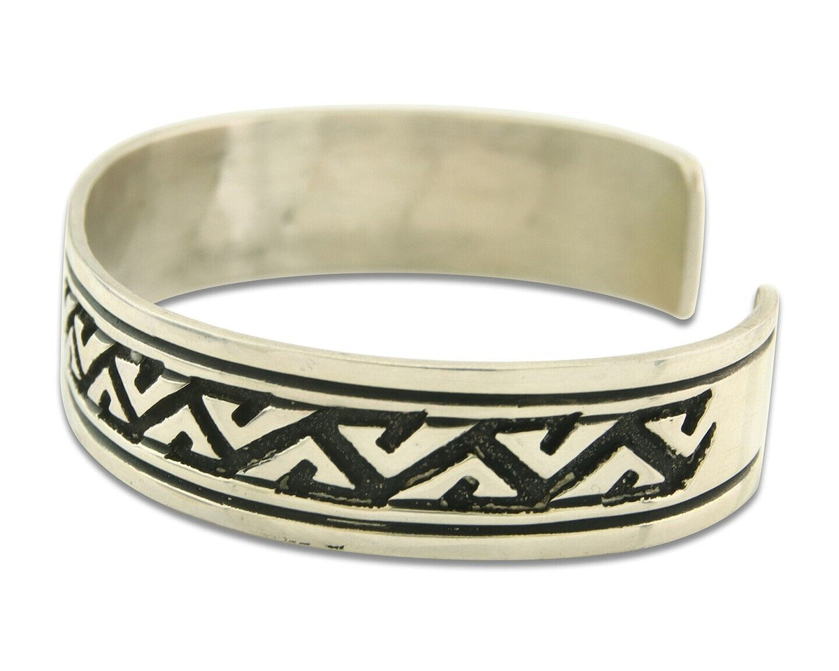 Navajo Bracelet 925 Silver Artist Signed Thomas Singer Cuff Made in the 1980's
