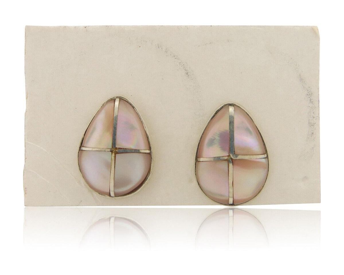 Navajo Earrings 925 Silver Pink Mussel Native American Artist C.80's