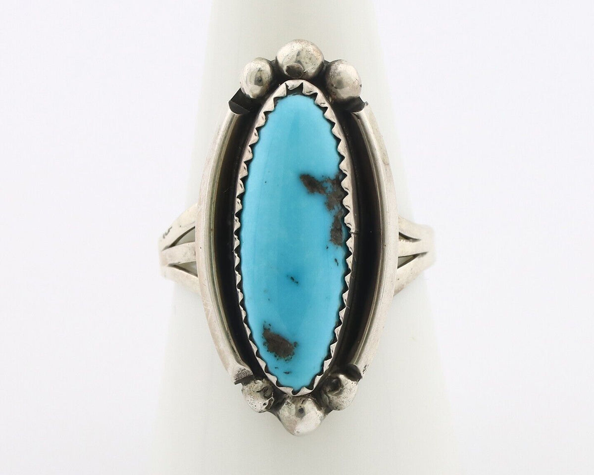 Navajo Ring .925 Silver Sleeping Beauty Turquoise Signed SkyStone Creations C80s