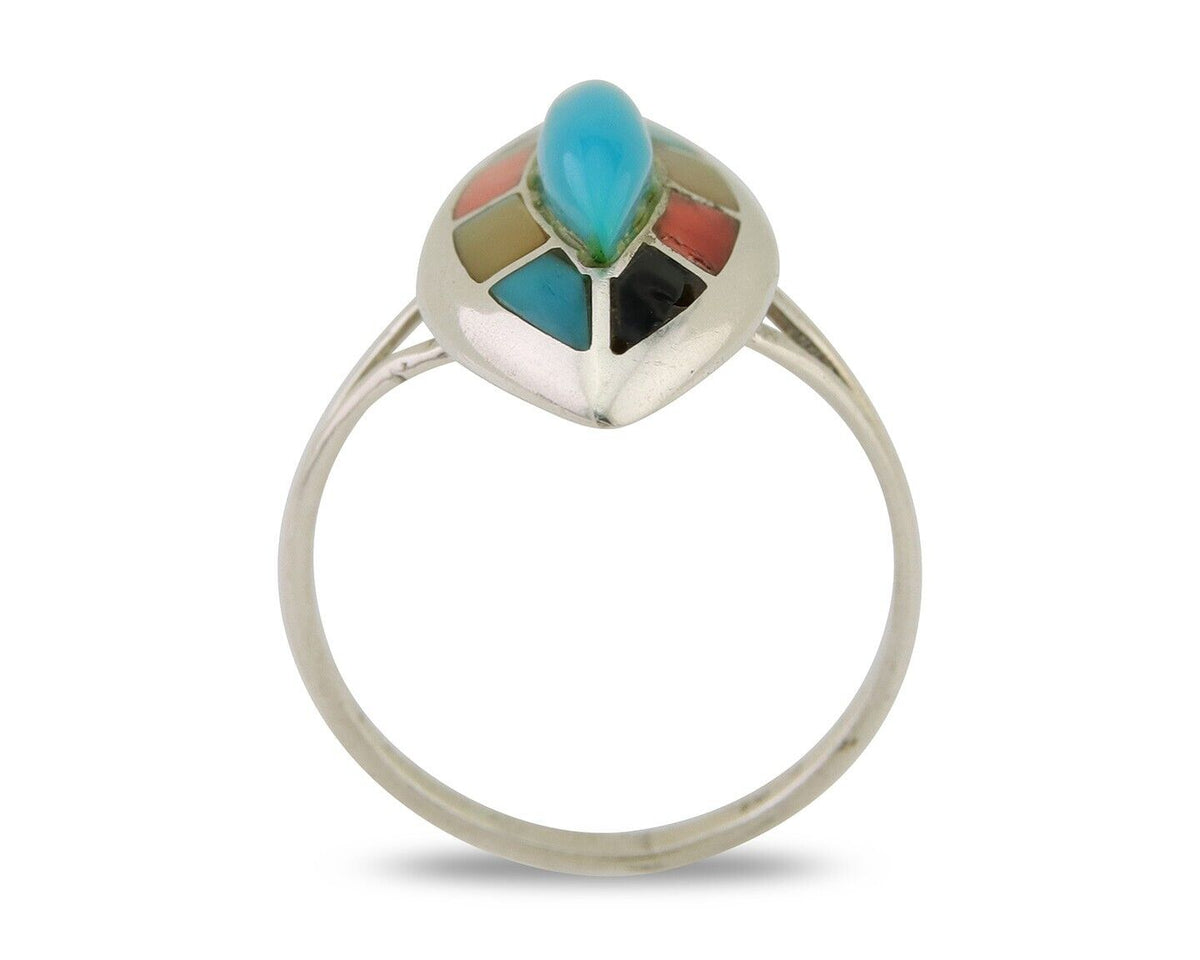 Navajo Ring 925 Silver Turquoise Shell Onyx Spiney Oyster Native Artist C80's