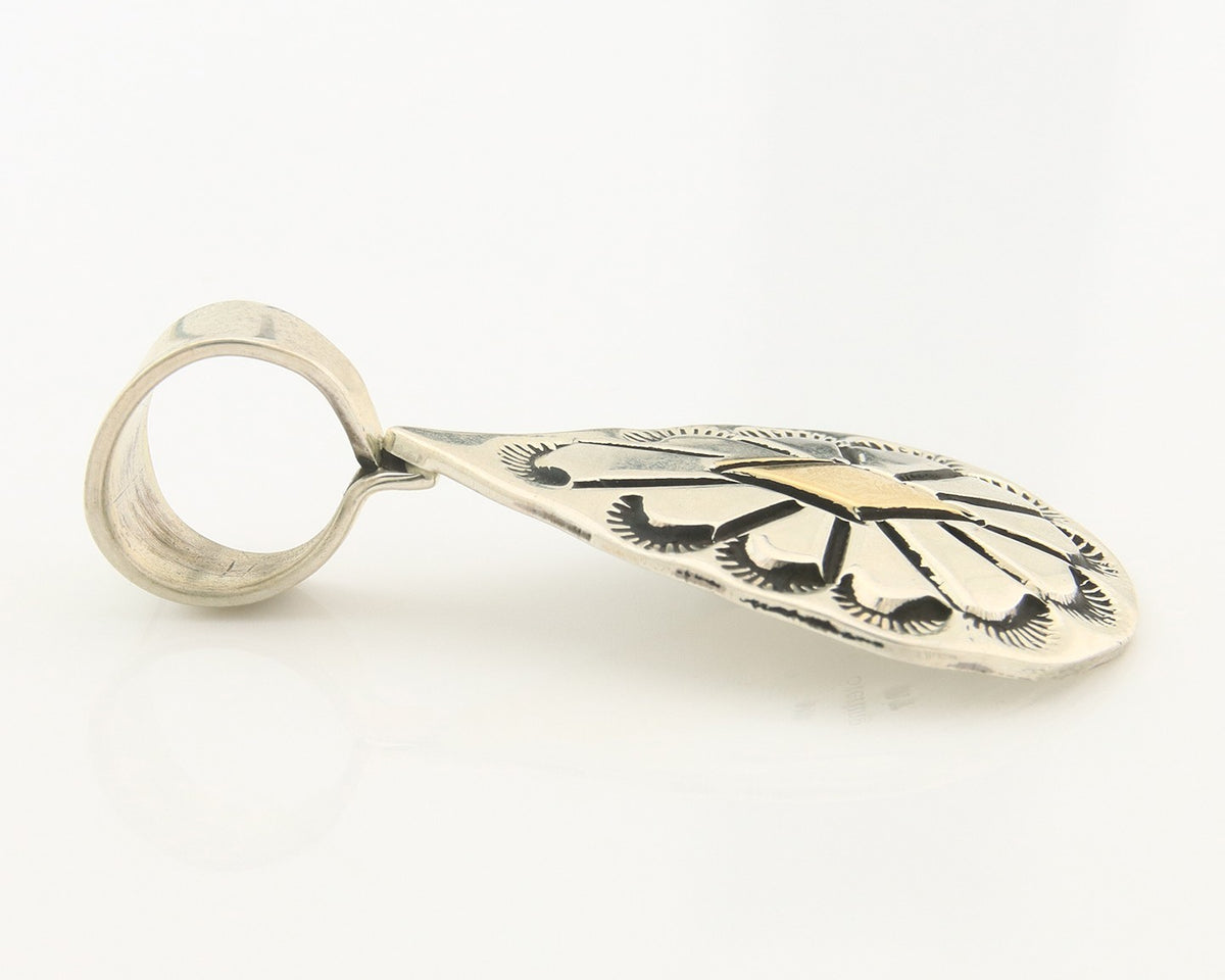 Navajo Kokopelli Pendant Sterling Silver & Gold Authentic Traditional Signed RT