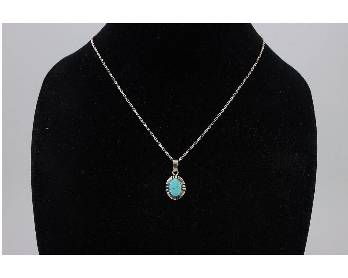 Navajo Necklace 925 Silver Natural Kingman Turquoise Native American C.80's