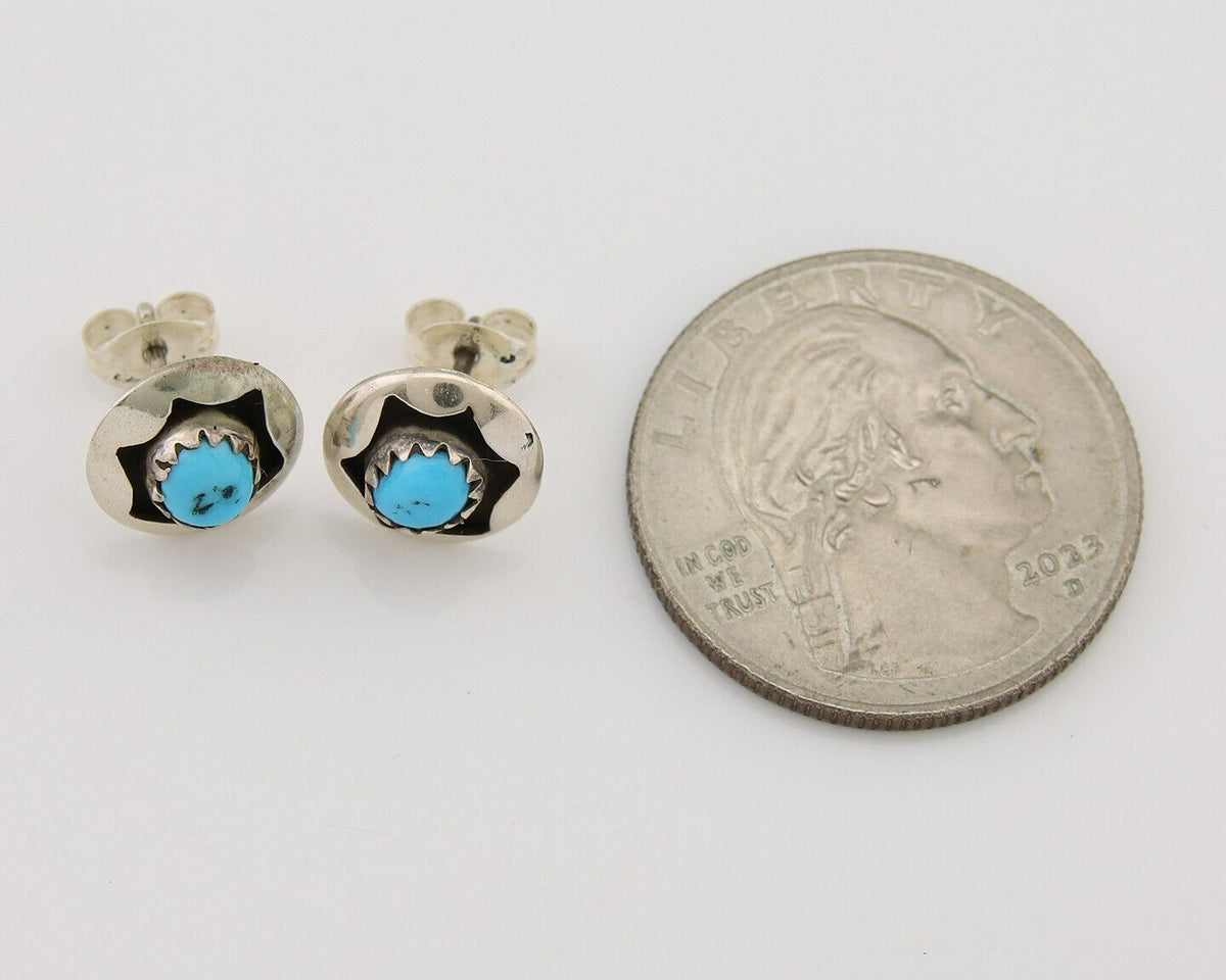 Navajo Handmade Earrings 925 Silver Natural Turquoise Native Artist C.80's