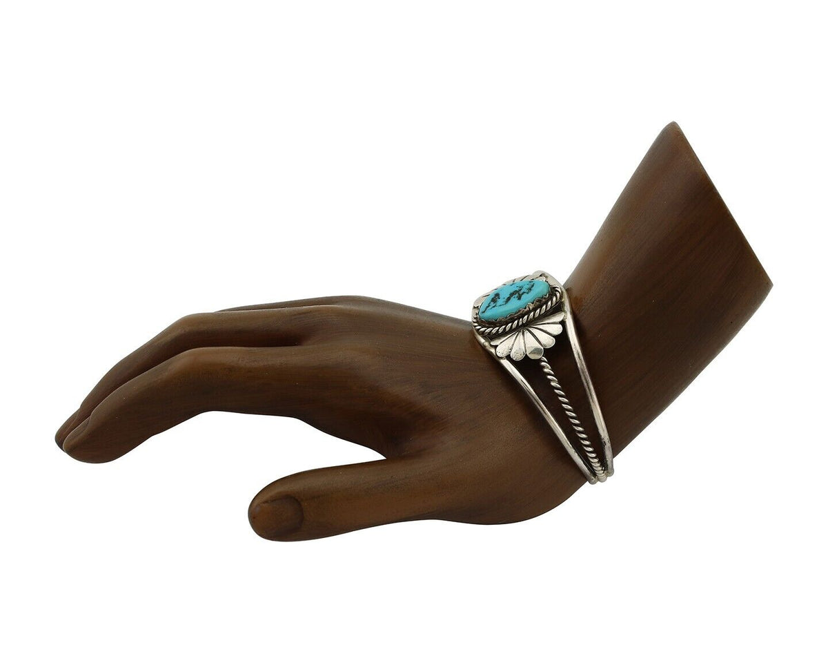 Navajo Bracelet 925 Silver Sleeping Beauty Turquoise Native American Artist C80s