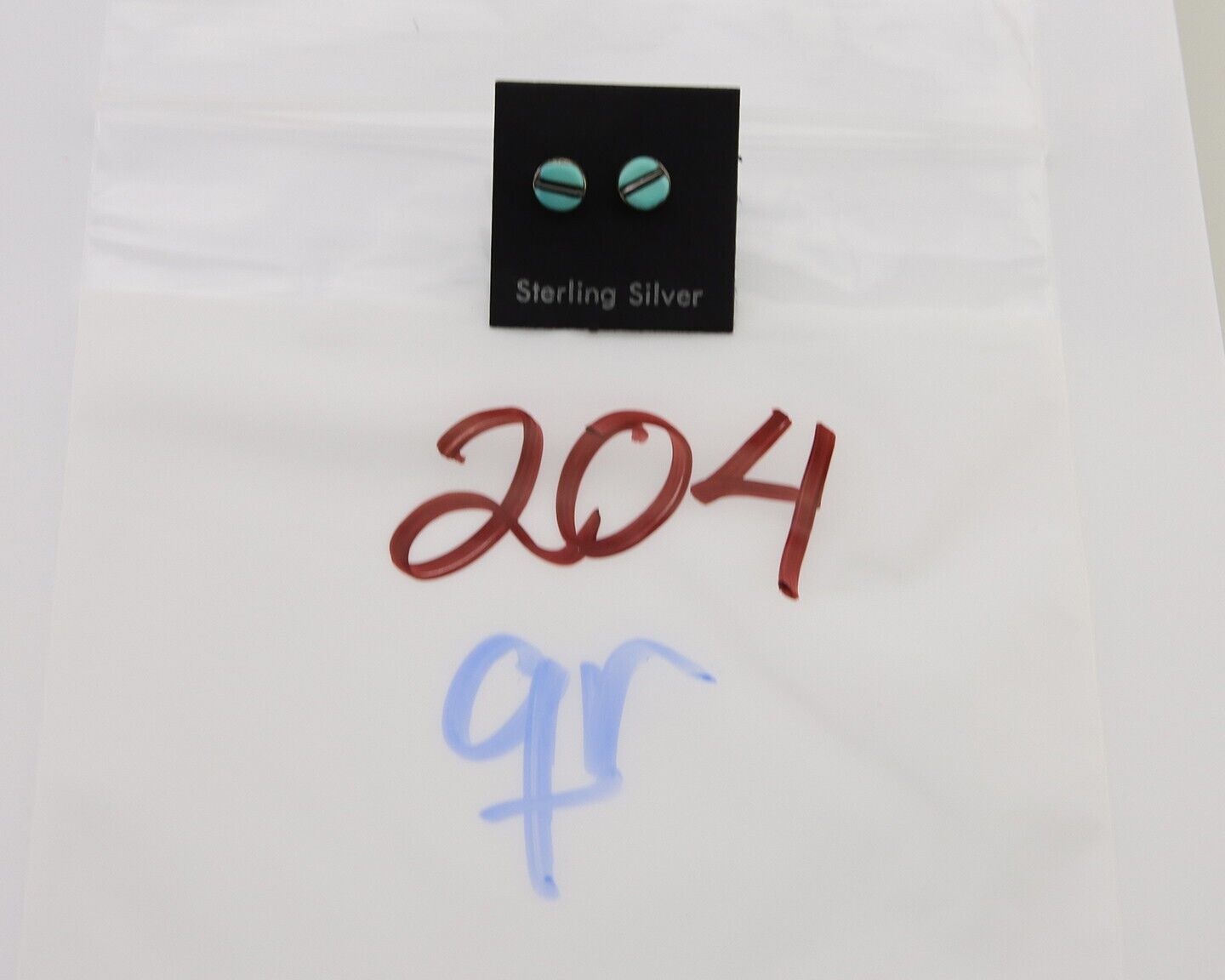 Navajo Earrings 925 Silver Inlaid Natural Turquoise Native American Artist C.80s