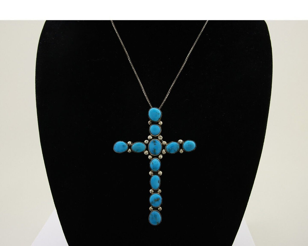 Navajo Necklace 925 Silver Natural Turquoise Native American Artist C.80's