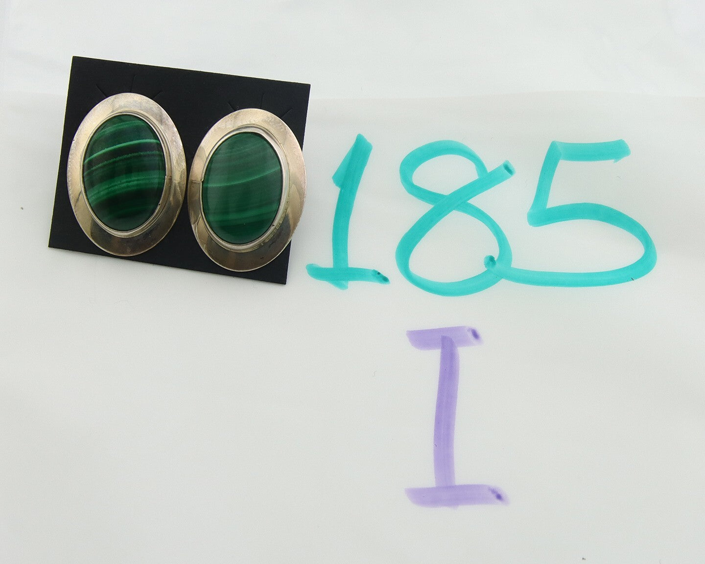 Navajo Earrings 925 Silver Natural Malachite Native American Artist C.80's