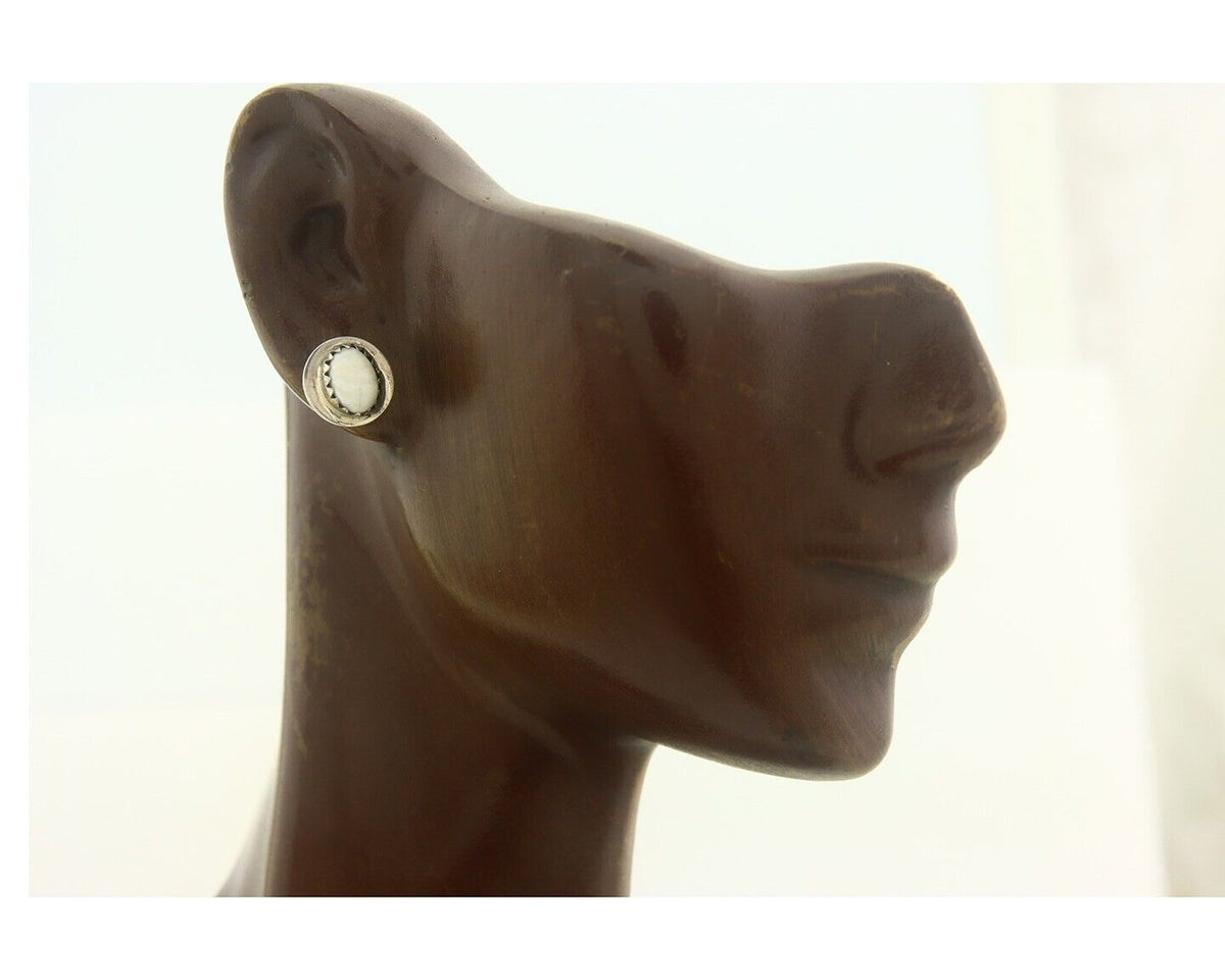 Navajo Earrings 925 Silver White Buffalo Turquoise Native American Artist C.80's
