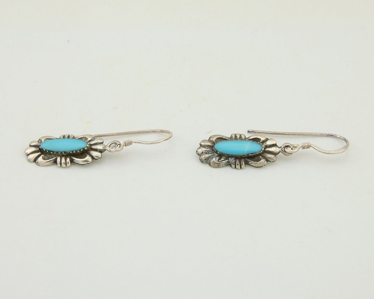 Navajo Dangle Earrings 925 Silver Blue Turquoise Artist Signed Square C.80's