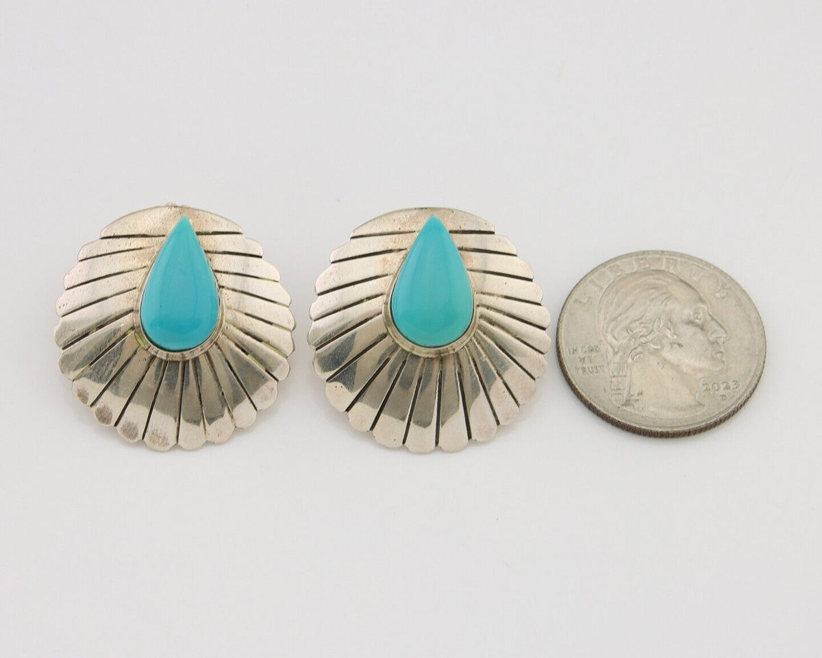 Navajo Earrings 925 Silver Natural Blue Native American Artist C.80's