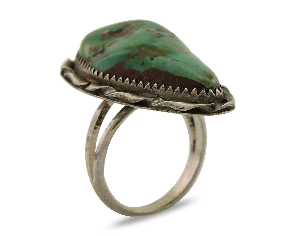 Navajo Ring 925 Sterling Silver Green Manassas Turquoise Signed AA C.80's