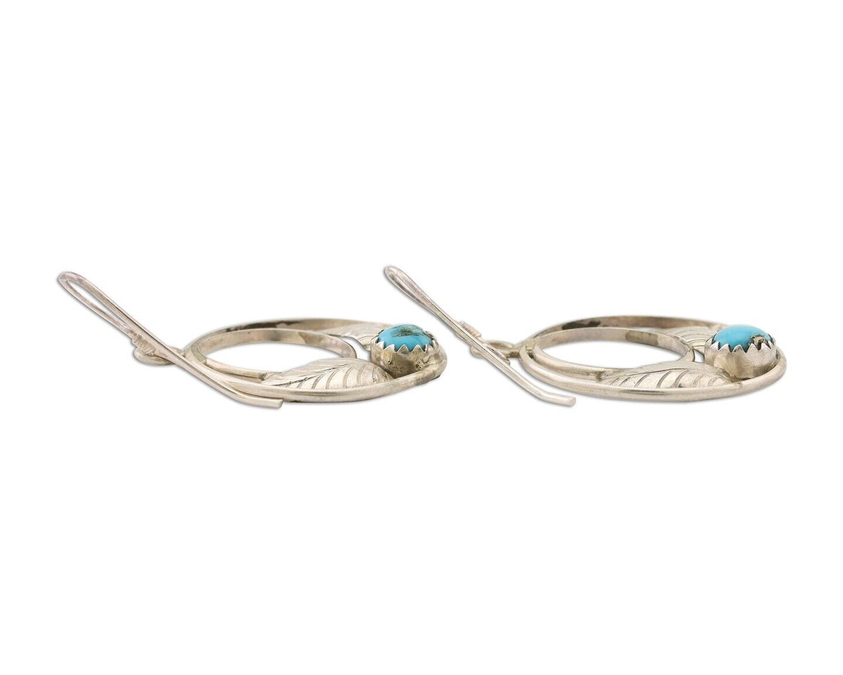 Navajo Handmade Dangle Earrings 925 Silver Blue Turquoise Native Artist C.80's